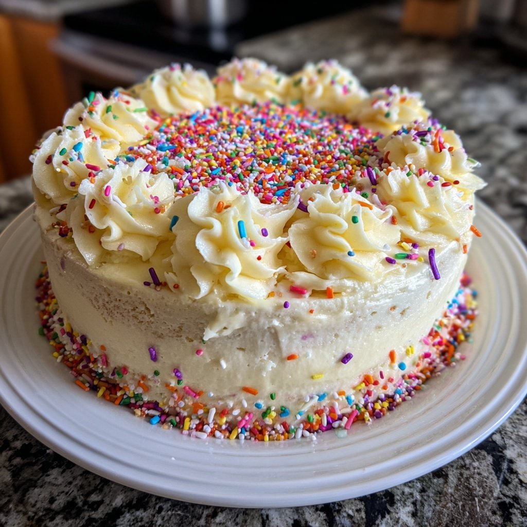 Vanilla Birthday Cake with Rainbow Sprinkles