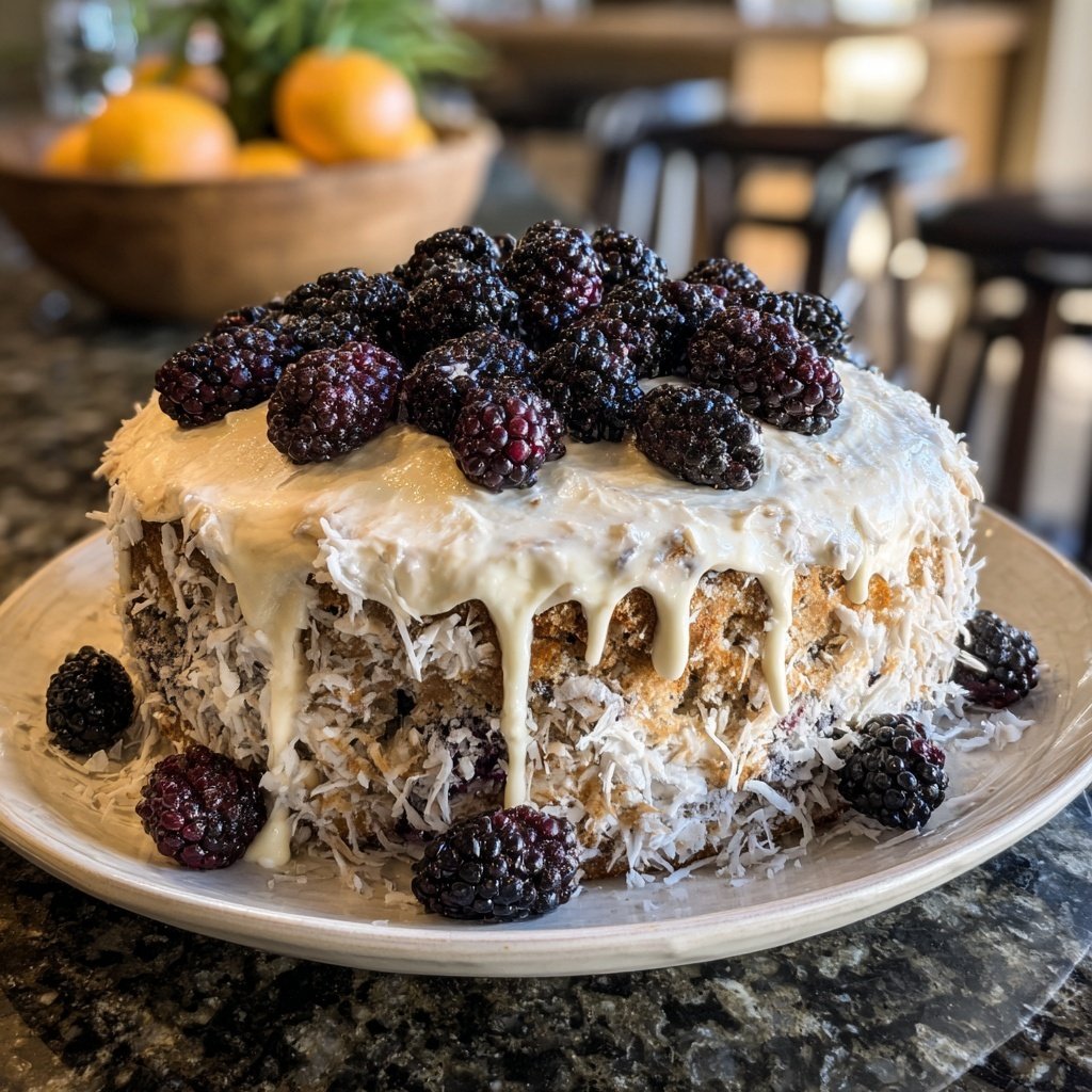Coconut Vanilla Blackberry Cake