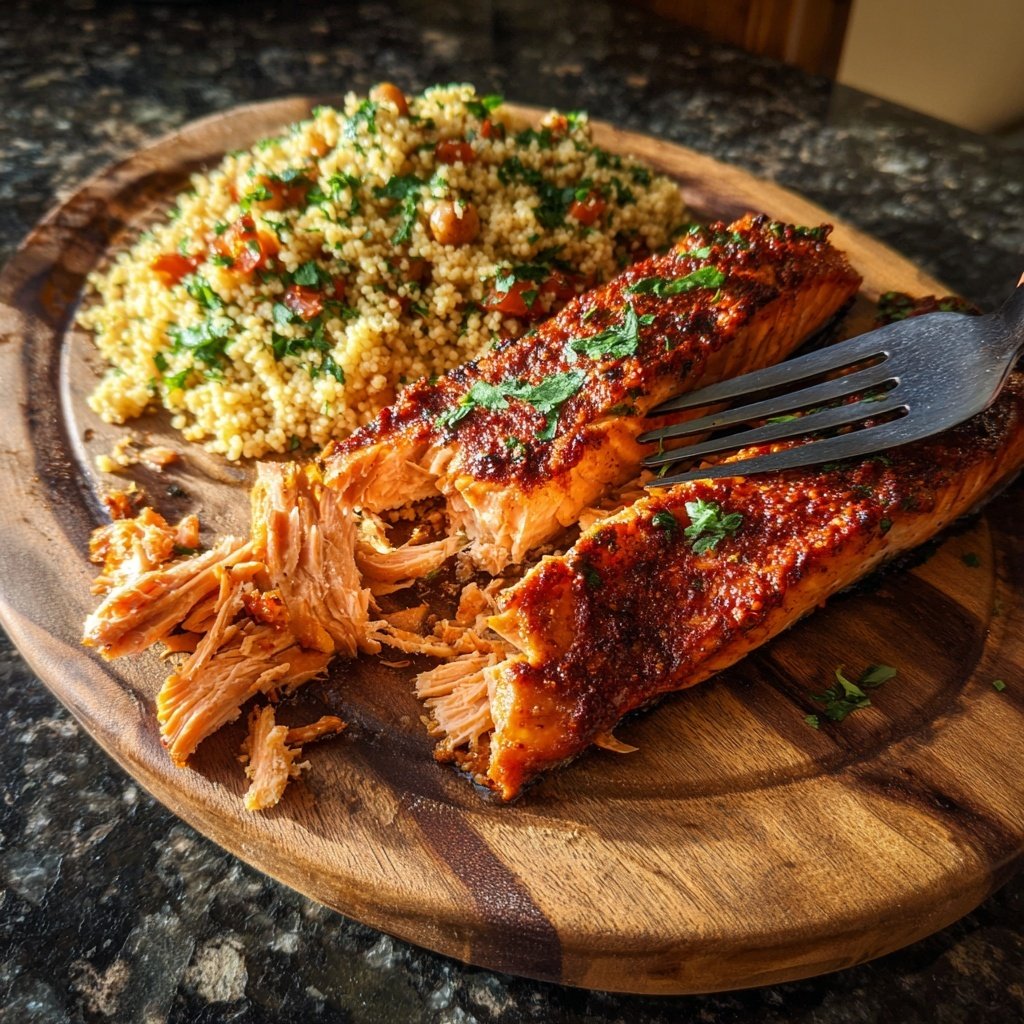 Harissa Roast Salmon Chickpea Couscous