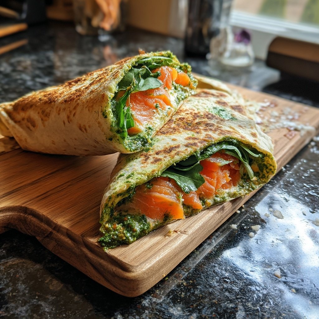 Basil Pesto Salmon Pita Wrap