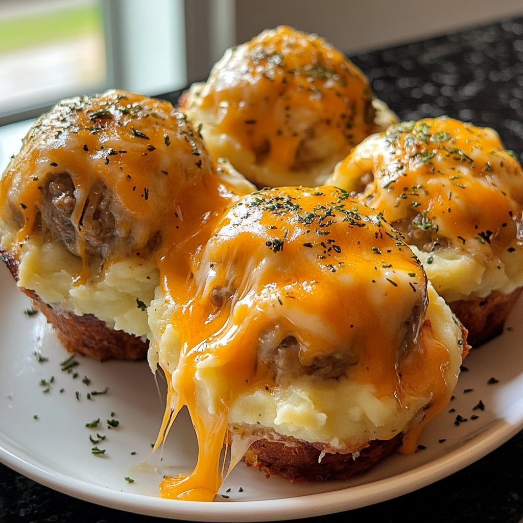 Cheesy Mashed Potato Meatball Puffs