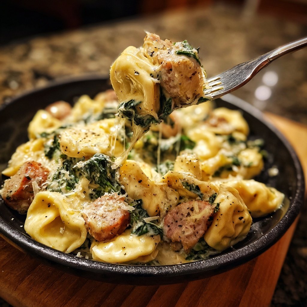 Tortellini Alfredo with Spinach and Sausage