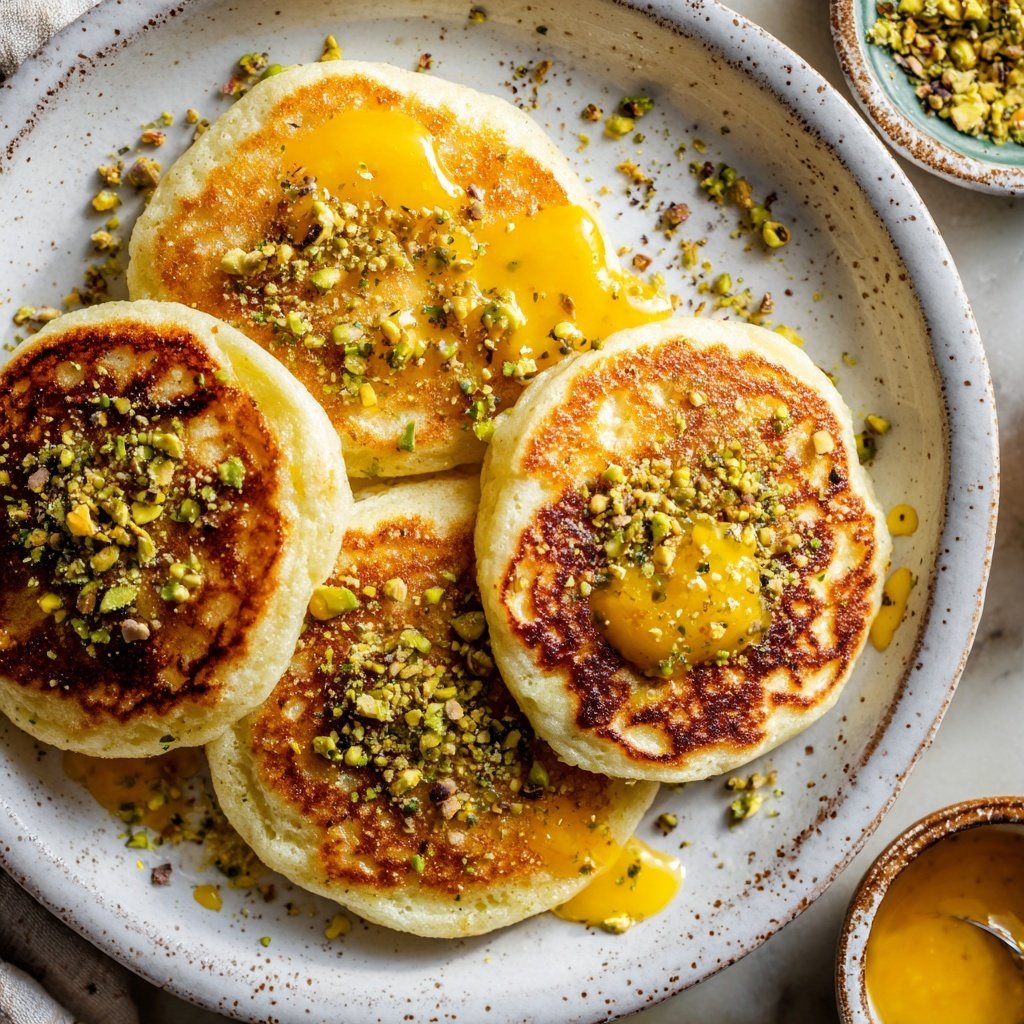 Ricotta Pancakes with Lemon Curd and Pistachios​