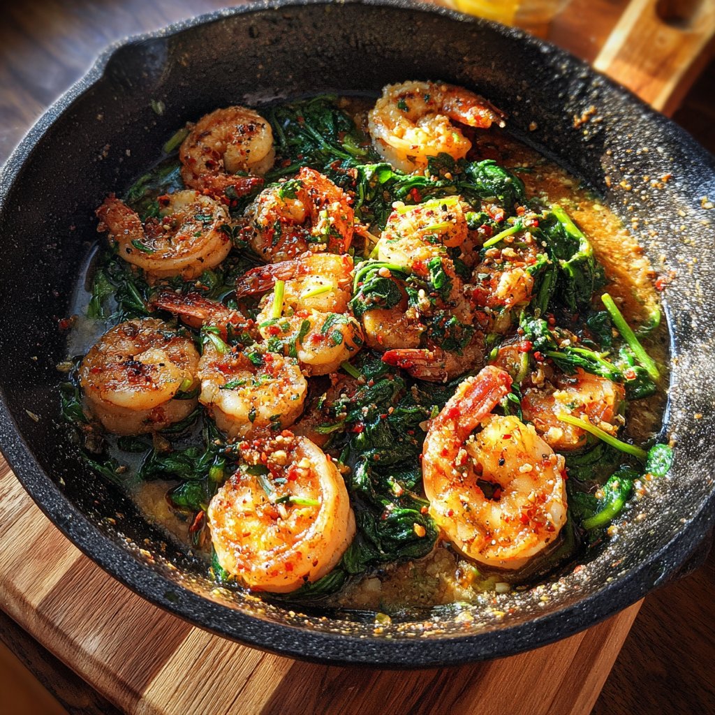 One-Skillet Shrimp and Spinach