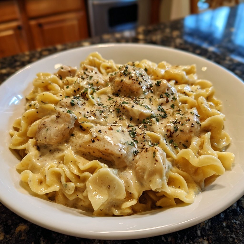 Creamy Garlic Chicken and Noodles Skillet