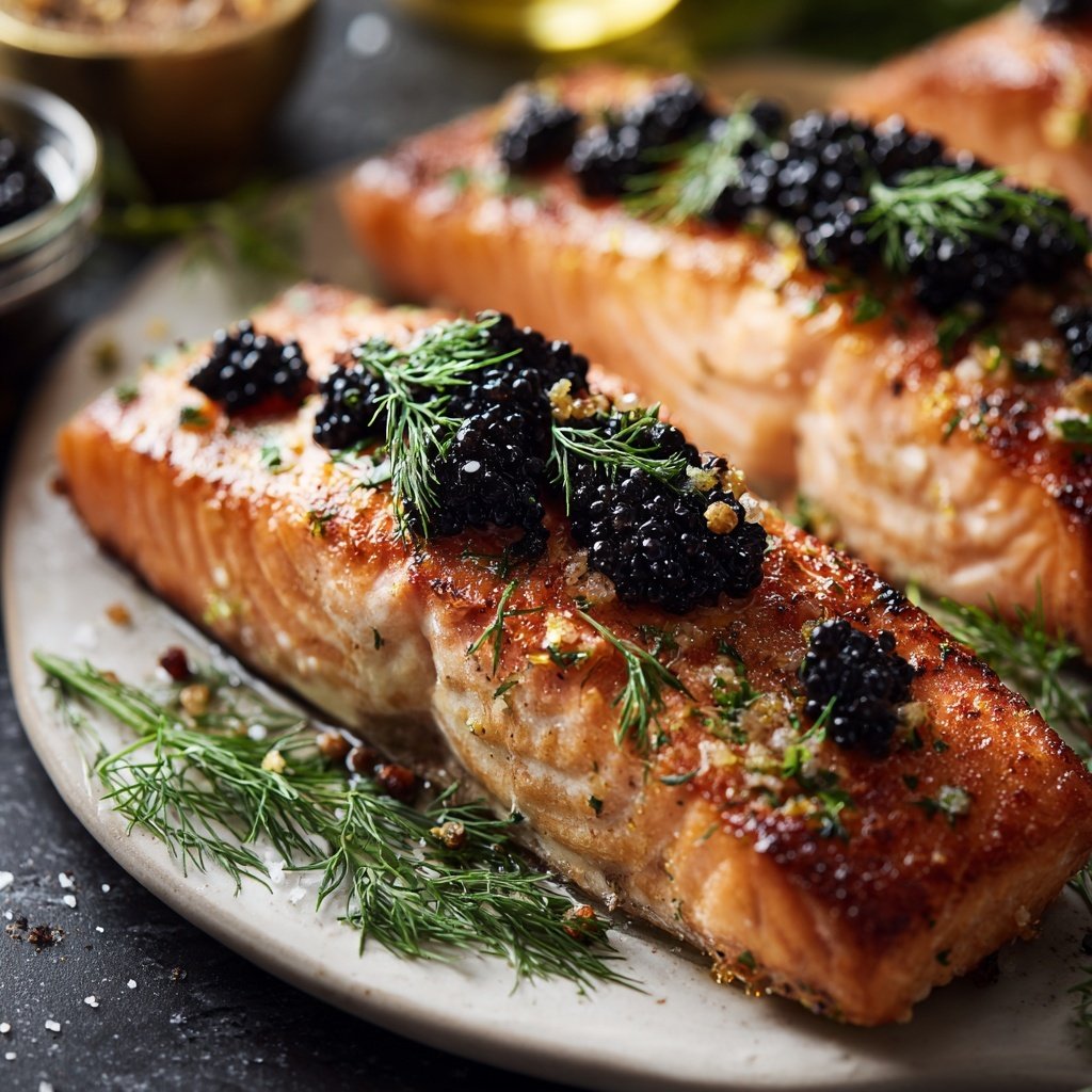 Salmon with Caviar and Dill